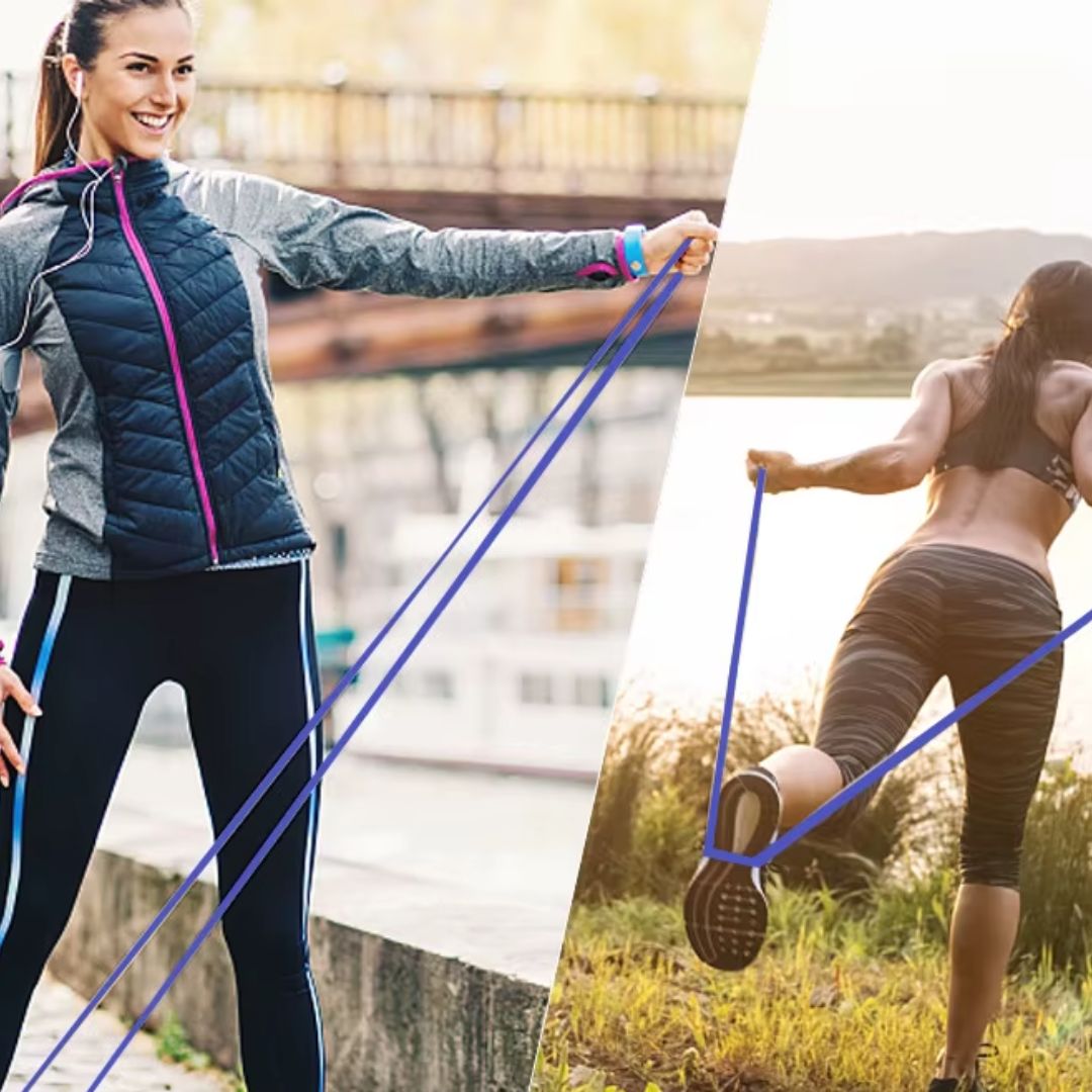 elastique musculation violet femme fait exercices dehors