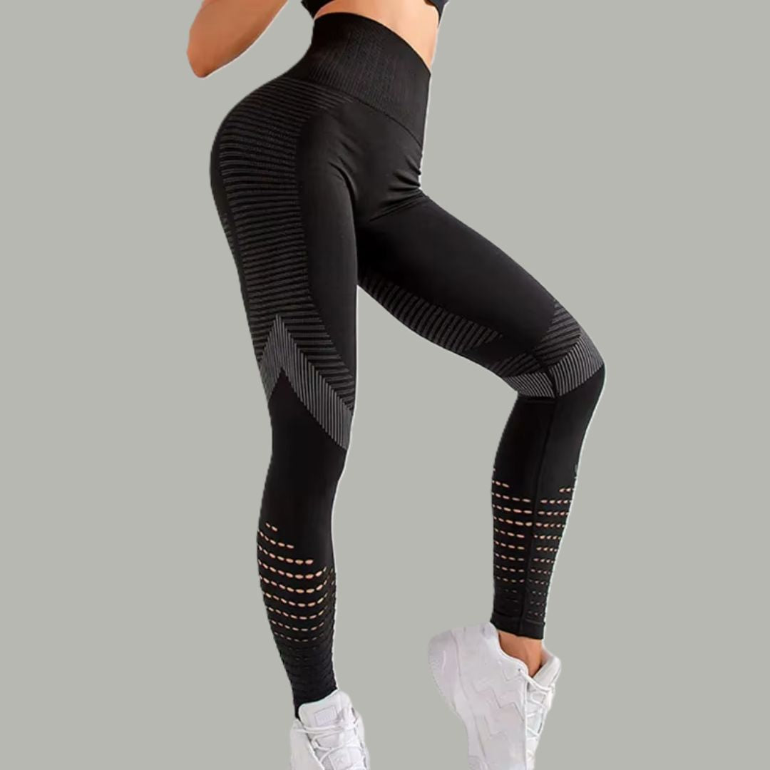 legging sport femme jambe gauche flechie droite tendue pointe pied