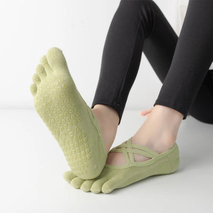 chaussettes-antiderapantes-vertes-avec-les-cinq-doigts