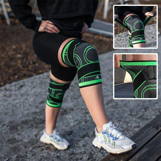 genouillere rotulienne sur genoux femme pied gauche sur banc