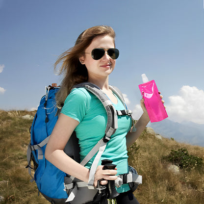 gourde souple rose femme lunette soleil sac randonnee montagne